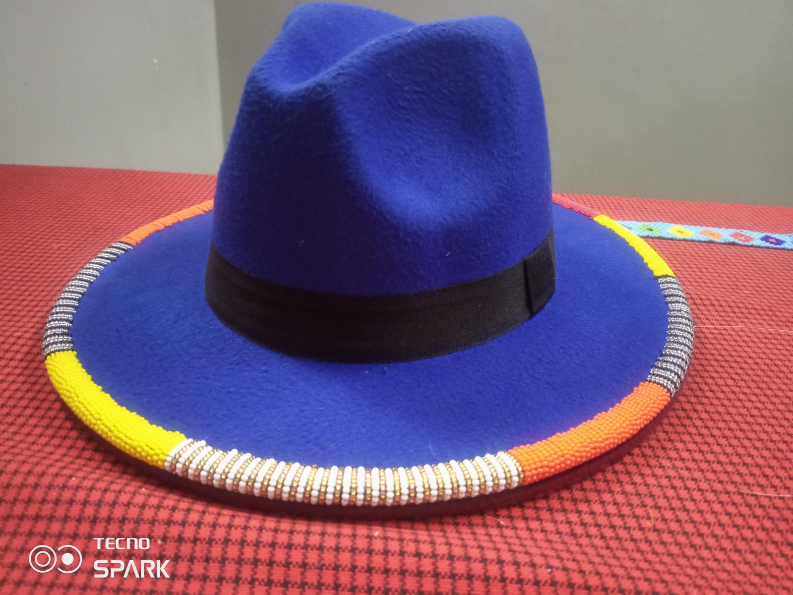 Fine Beaded Fedora Hat - Blue